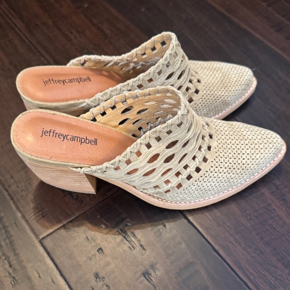 Anthropologie Jeffrey Campbell classic suede Favela woven mule heel size 9 - Picture 10 of 12